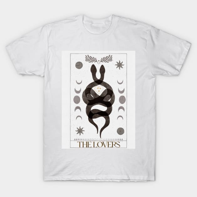 The Lovers Tarot Card Dark Academia Aesthetic Snakes T-Shirt by penandbea